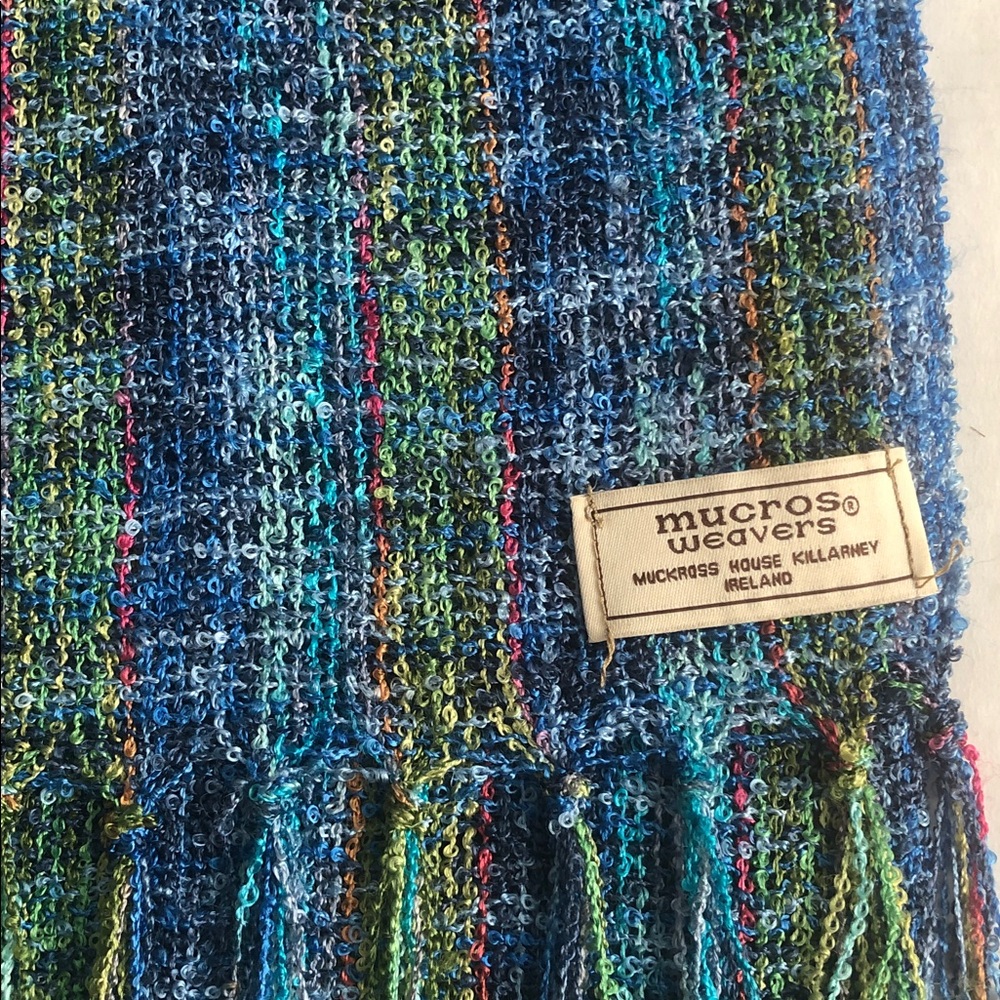 Mucros Weavers Irish Vibrant Colored Scarf
Fringe Blue/Green